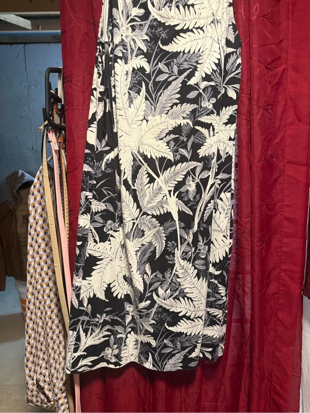 Talbots Black & Cream Tropical-Leaf Mini Dress